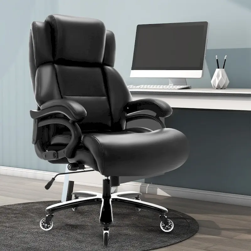 High Back Office Chair with Adjustable Lumbar Support and Swivel Wheels