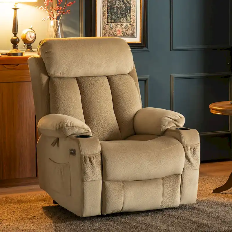 Large Power Lift Recliner with Extended Footrest for Big and Tall Elderly People, Hand Remote, Cup Holders, Fabric 7426