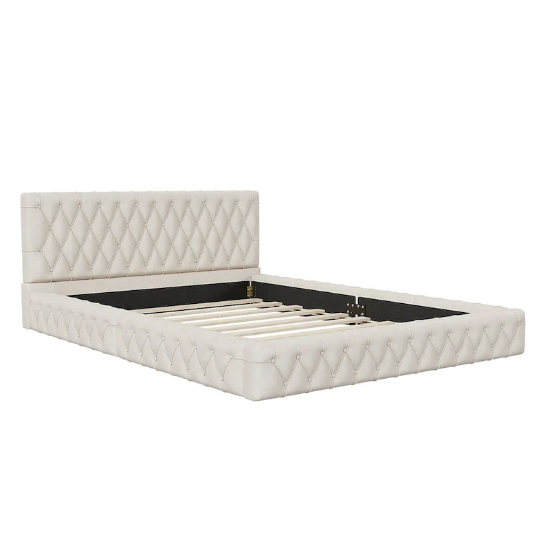 Queen Size Upholstered Bed with Tufted Headboard